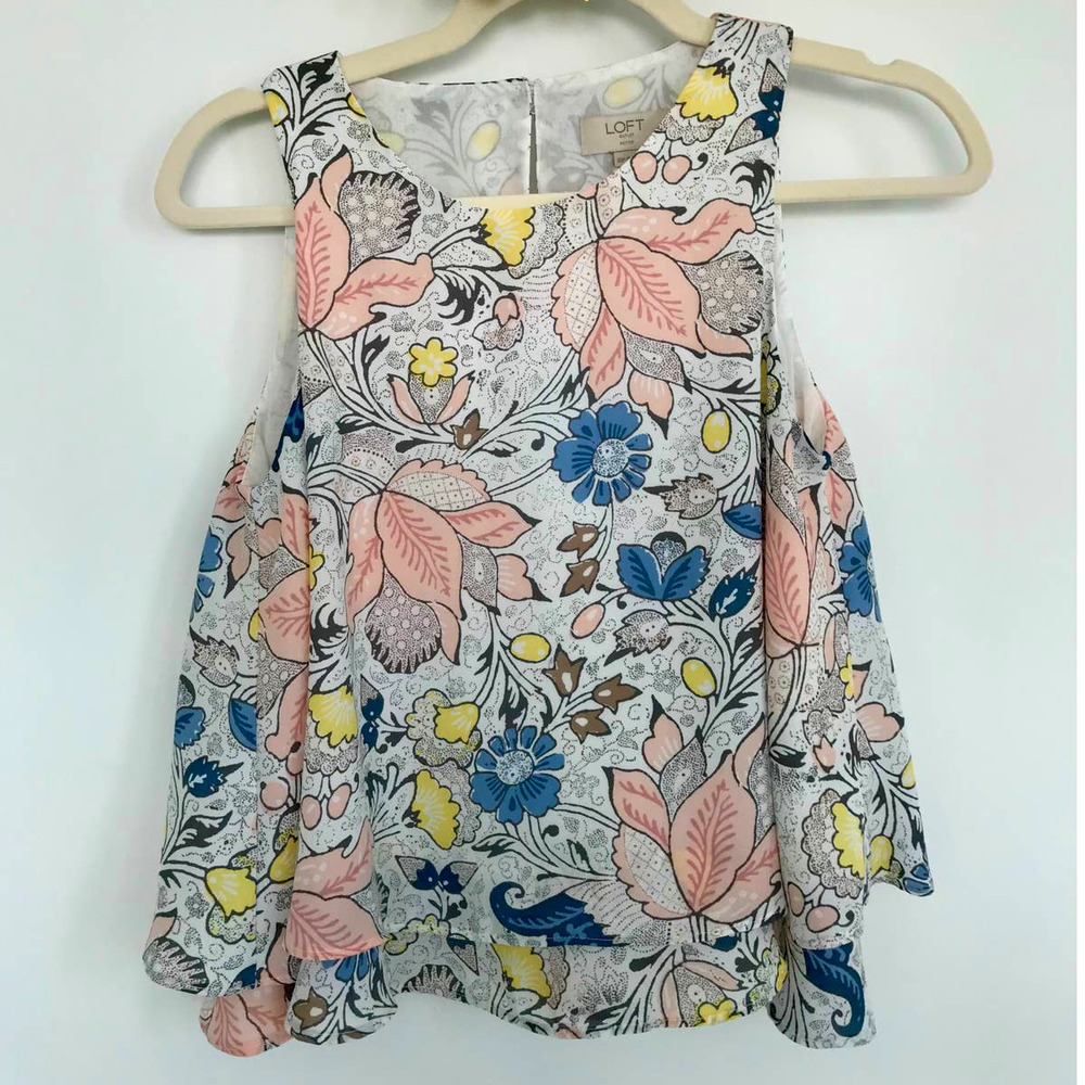 LOFT | Pink/Blue/Yellow-Flower Print- Tank Top Petite XS